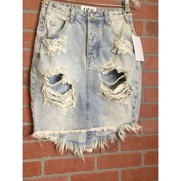 One Teaspoon Wilde Denim Distressed Frayed High-Waisted Skirt Size 25 NWT - Picture 7 of 9